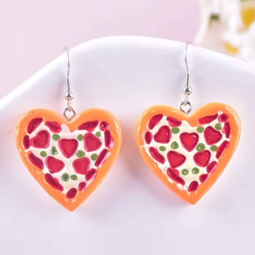 🌟HOST PICK!🌟 PIZZA MY HEART 🍕💕 Resin Heart-Shaped Pizza Statement Earrings - Picture 5 of 5